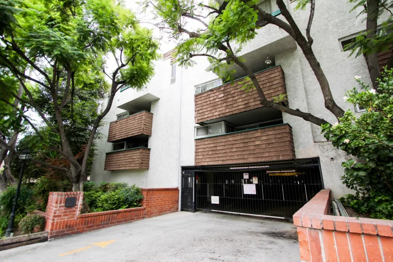 The parking for residents of Los Robles Plaza