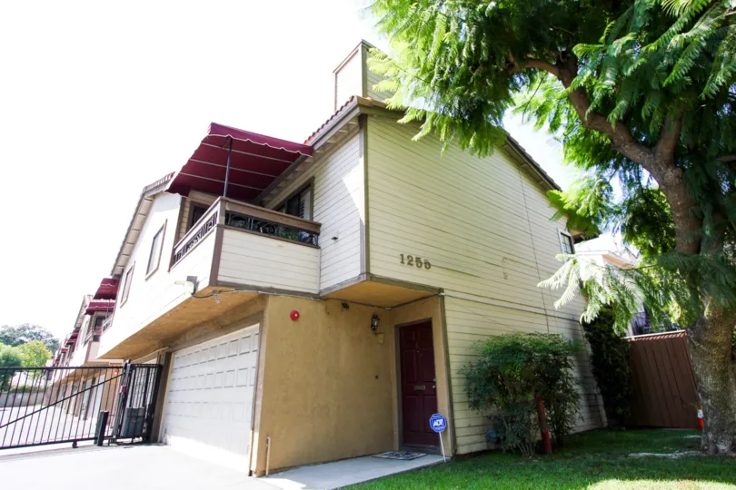 The patio seen on a unit in the Los Robles Townhomes