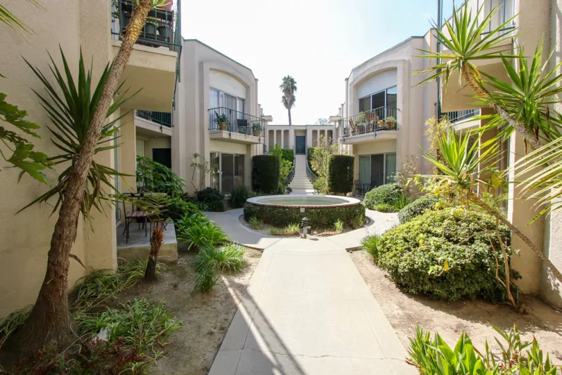 The fountain seen in Magnolia Court in Pasadena, California