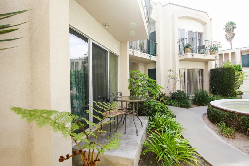 The patio for a unit at Magnolia Court