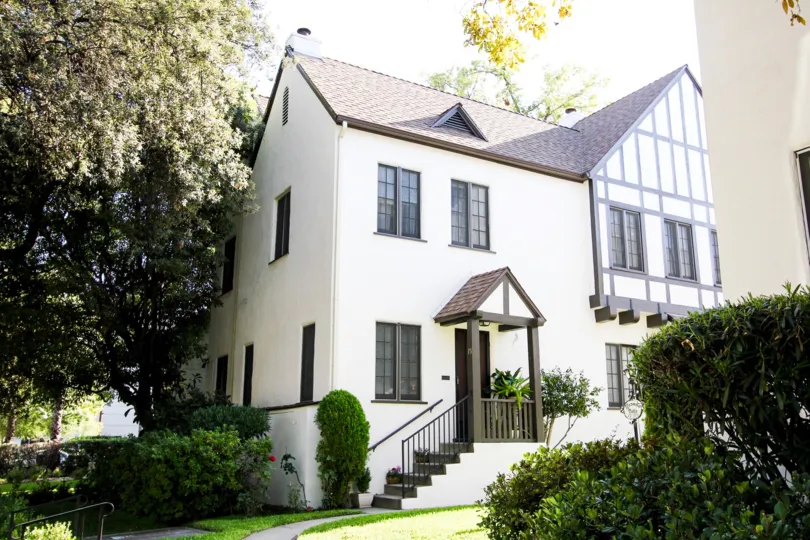 The stairs leading up to the entrance of Normal Villa in Pasadena, California