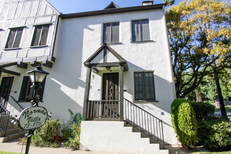 The doors into a unit at Norman Villa in Pasadena, California