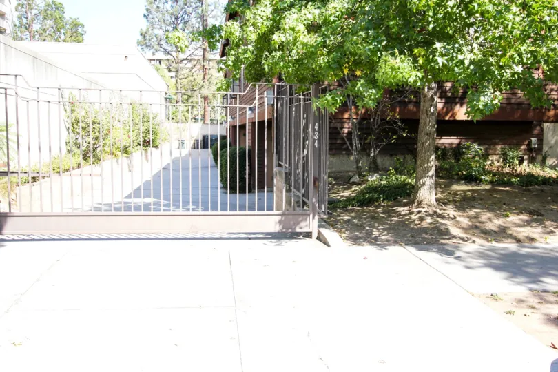 The gate for parking access at Oakland Condominiums