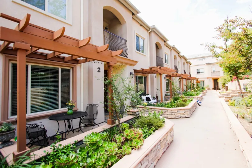 The patios on the units at Oakland Terraces