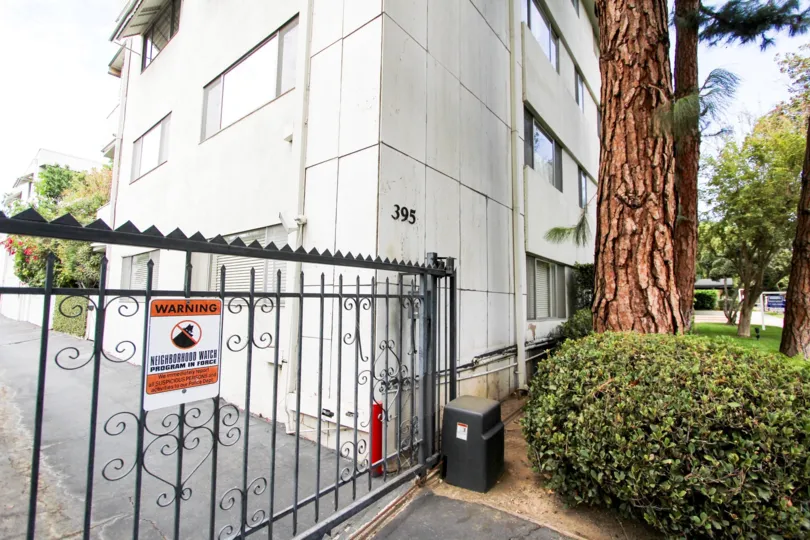 The gate into Oakland Towers South in Pasadena, California