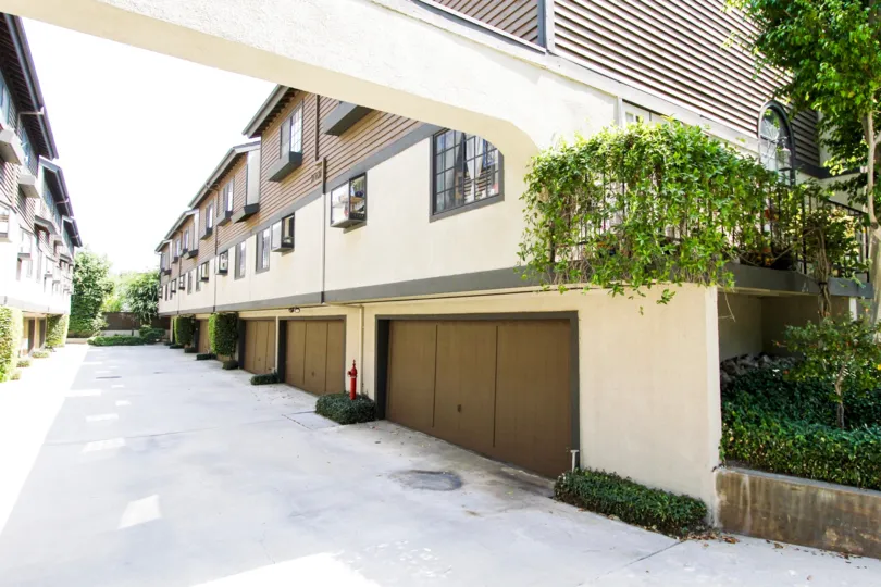 The garages for residents in Oaks Townhomes
