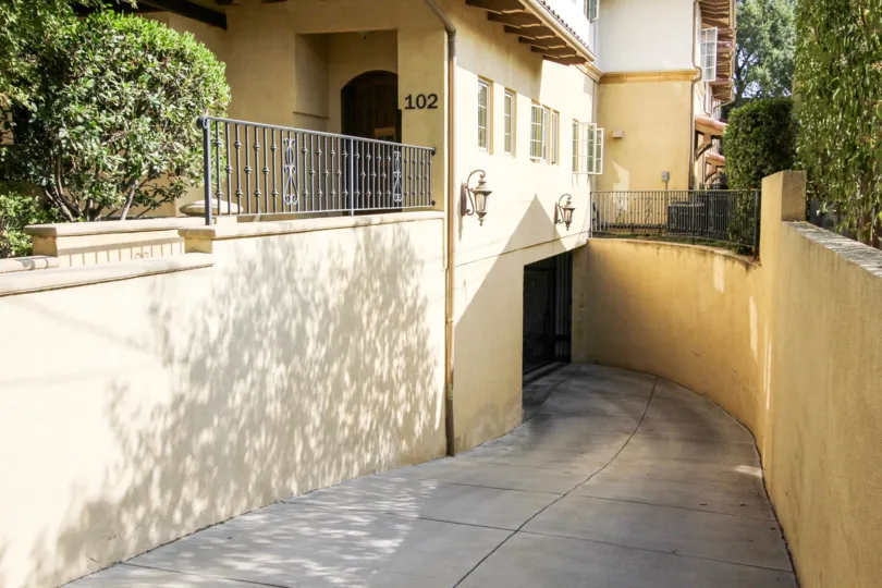The parking garage for residents of Oswego Villas