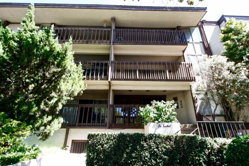 The balconies seen at Parkwood Townhomes in Pasadena, California