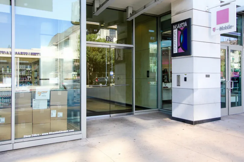 The doors into the Pasadena Collections East building