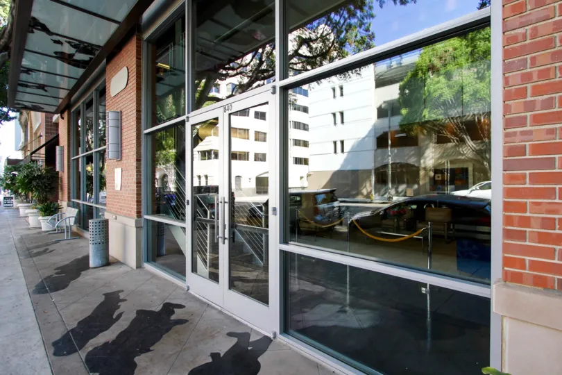 The doors into Prado on Lake Avenue