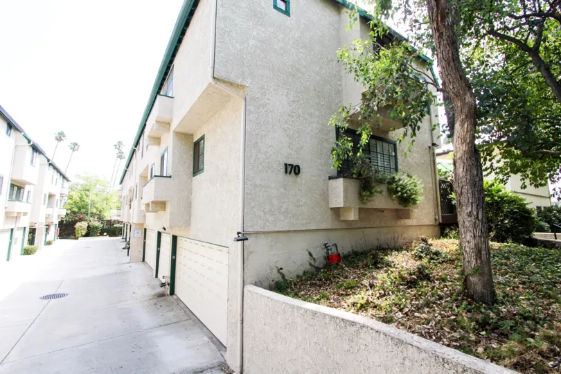 The small balconies overlooking the parking area of Sierra Bonita Townhomes