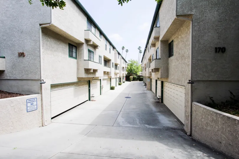 The drive into the parking area of Sierra Bonita Townhomes