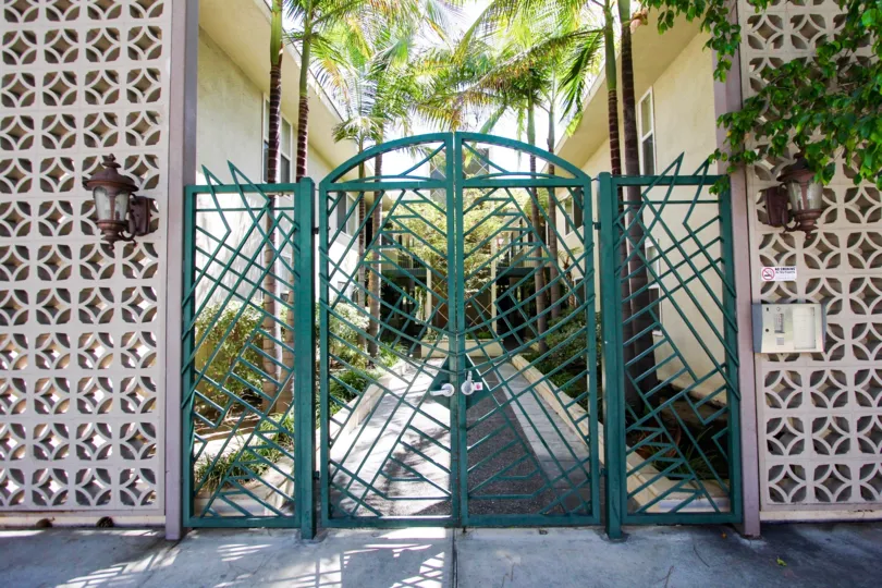 The gate leading into Sutton House in Pasadena, California
