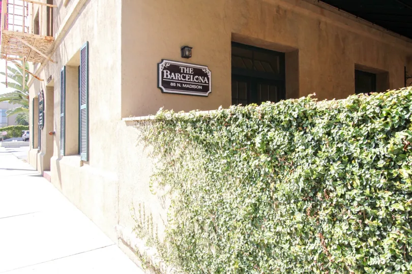 The sign for The Barcelona in Pasadena, California
