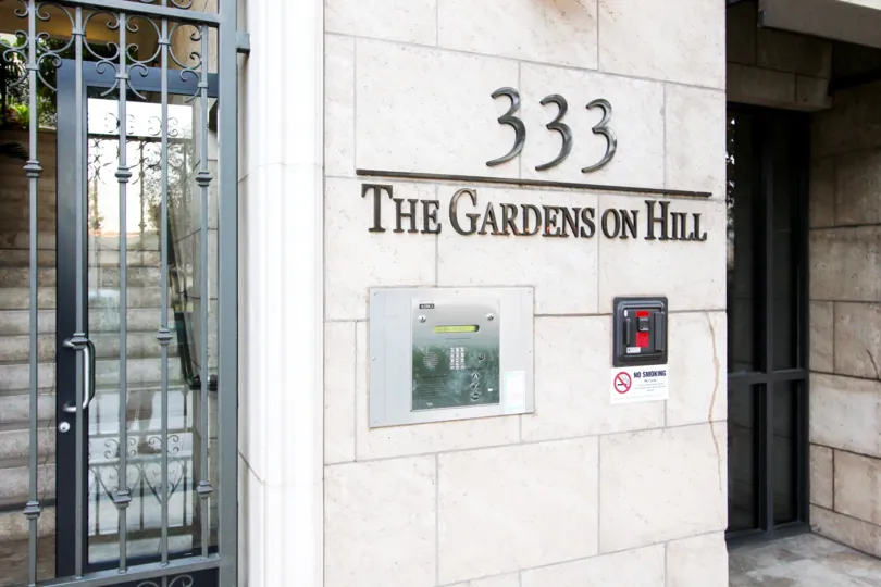 The address for The Gardens on Hill in Pasadena, California