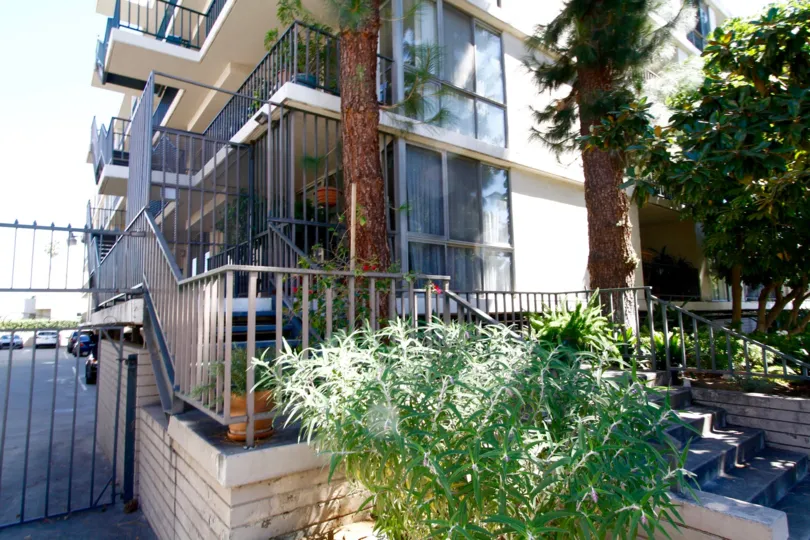 The lush landscaping around The Odyssey in Pasadena, California