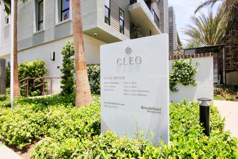 Signage to Cleo building and her surrounding greenery, Playa Vista, California