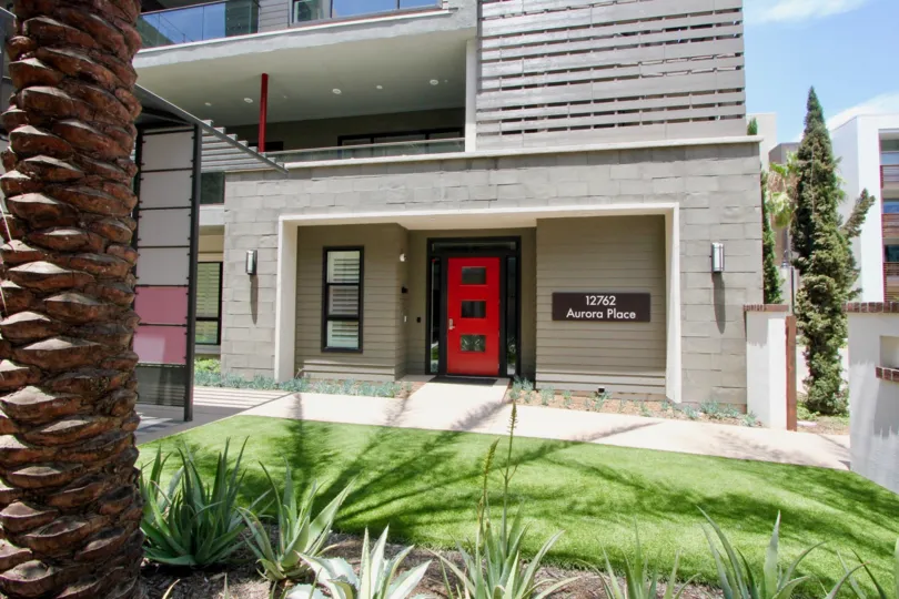 A modern home with red door in Playa Vista, California
