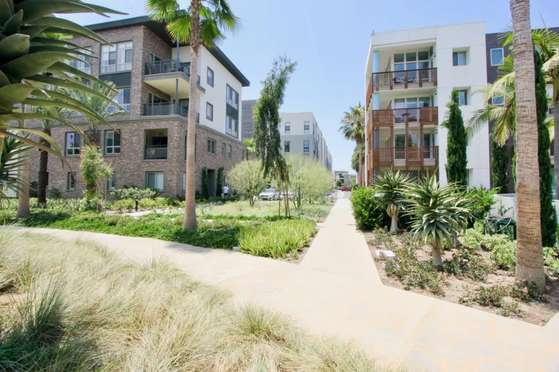 A distant view of Cleo apartments in playa vista, California