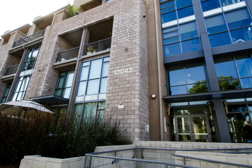 The address numbers on the Concerto at Playa Vista building