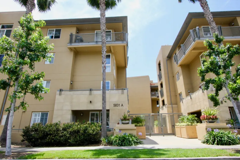 Paraiso, playa vista, California is A beautiful sky high well construct building which have elegant colour and shiny bright glass windows. Lots of green trees enhance its beauty. A sunny bright day give it an amazing look.