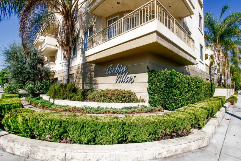 The name of Corbin Villas on the building
