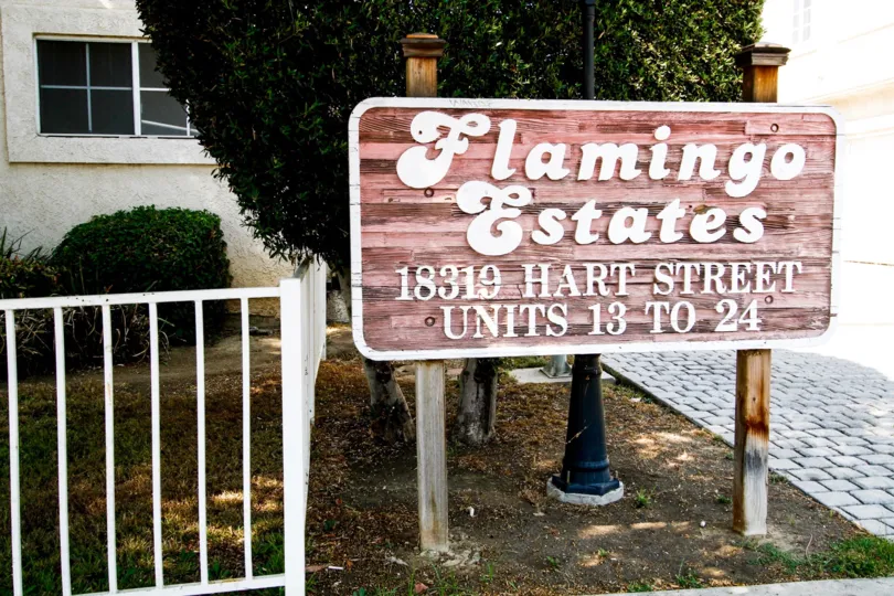 The sign announcing the Flamingo Estates in Reseda California