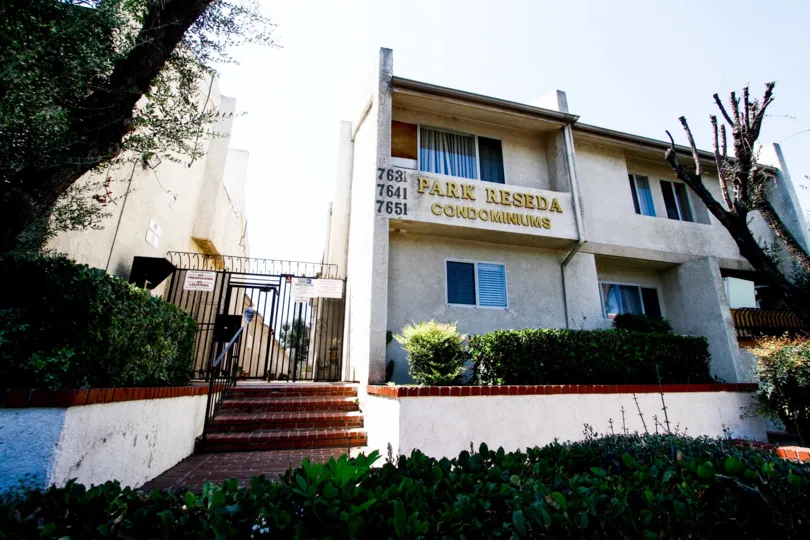 The Park Reseda name on the building