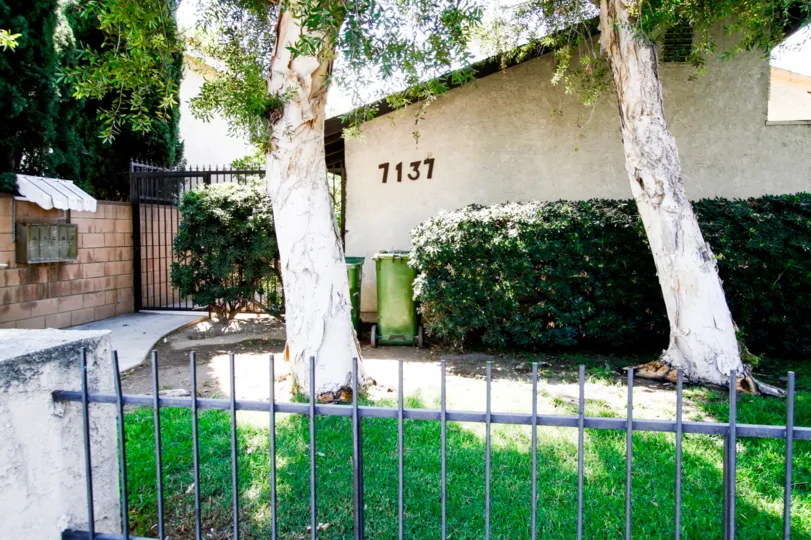 The address on the Patio Oaks building in Reseda California