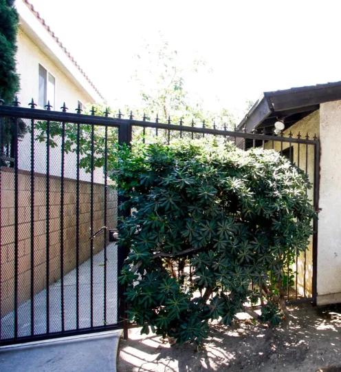 The gate into Patio Oaks