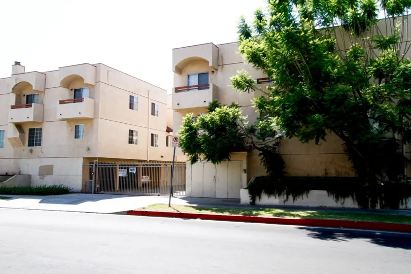 A view of Saticoy Regency from the street in Reseda California