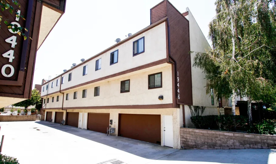 The garages for resident parking at the Shirley East Townhomes