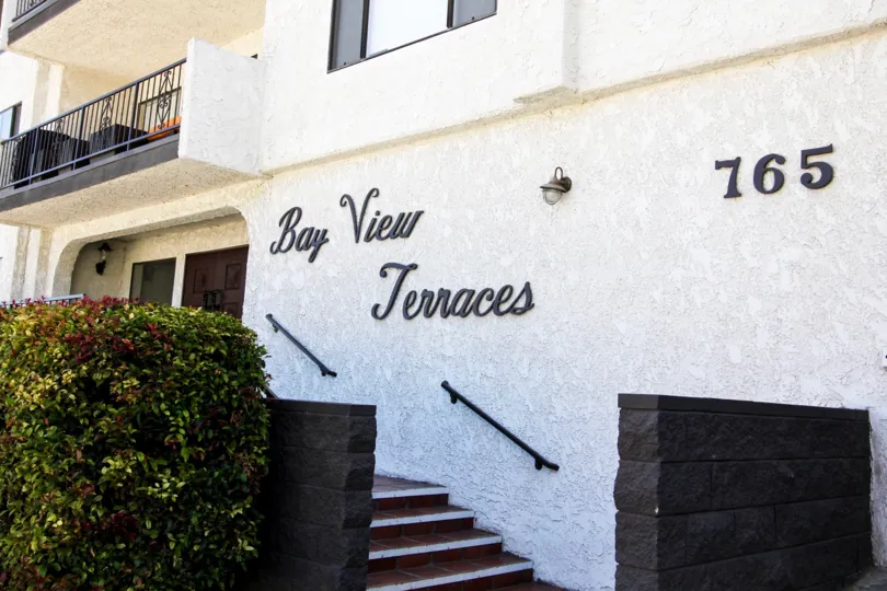The Bay View Terraces name on the building