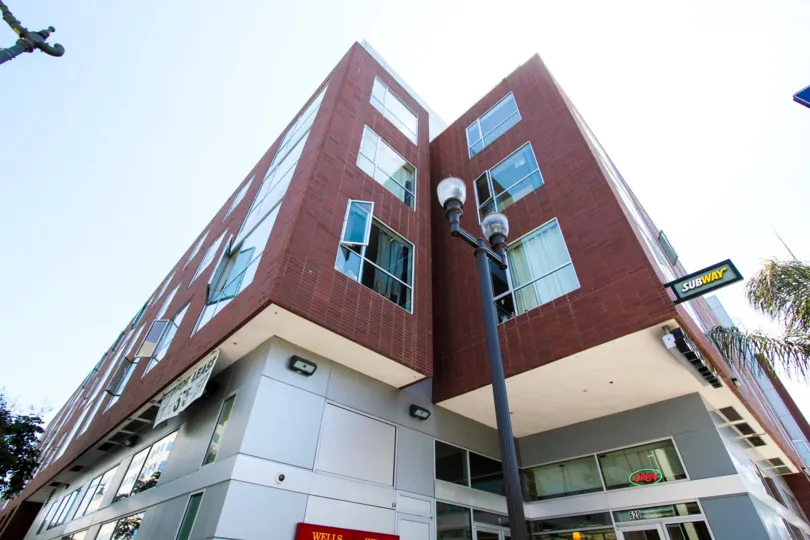 The street lamps in front of Centre Street Lofts