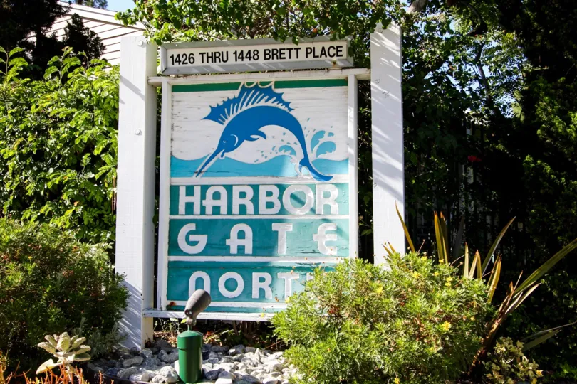 The sign into Harbor Gate in San Pedro California