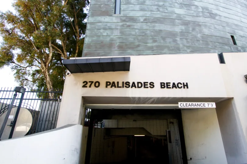 The entrance into the underground parking at 270 Palisades Beach