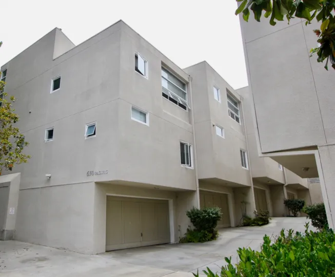 Rear corner elevation with Garage of 650 Pacific, Santa Monica, California