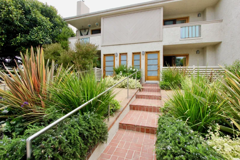 Entrance steps to Bay Blue Vista at Santa Monica, California