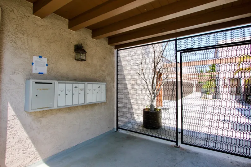 The security gate of Franklin & Colorado Townhouses and mailboxes