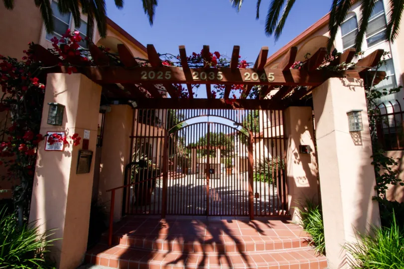 The gated entrance into Pacific Bay Towers