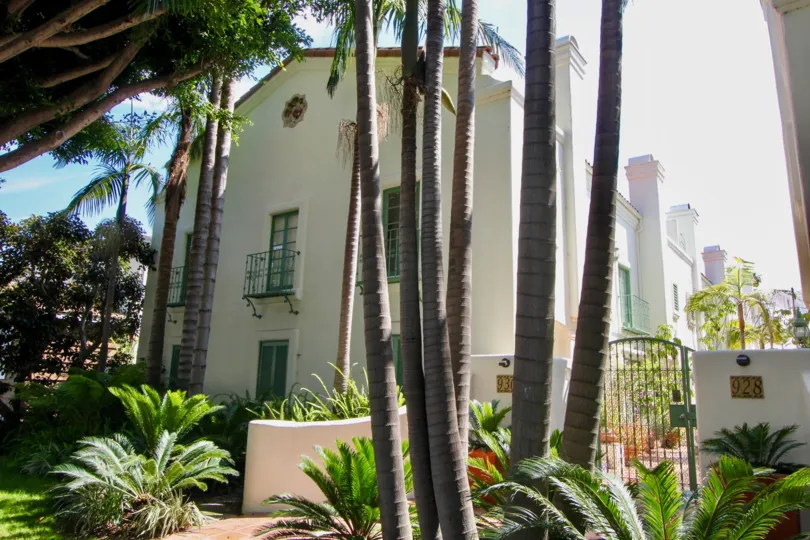 A beautiful day in the Quintas Malaga santa monica with a beautiful garden and gate.