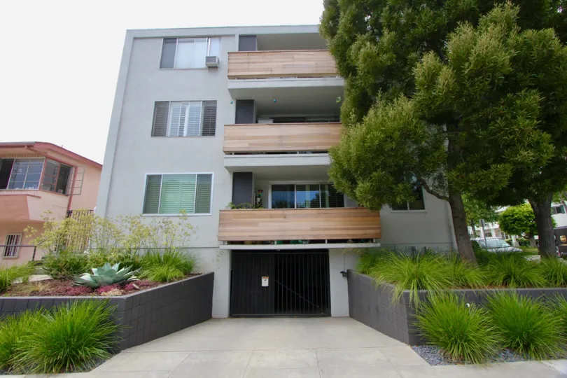 A sunny day at the front gate of the Santa Monica Terrace's community in Santa Monica, CA
