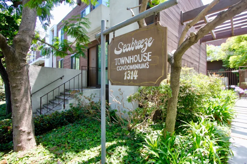 Entrance signage to the amazingly beautiful Seabreeze Townhomes, Santa Monica, California