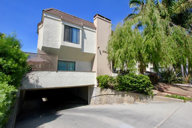 A clear day in the Stanford Townhomes with the entrance area.