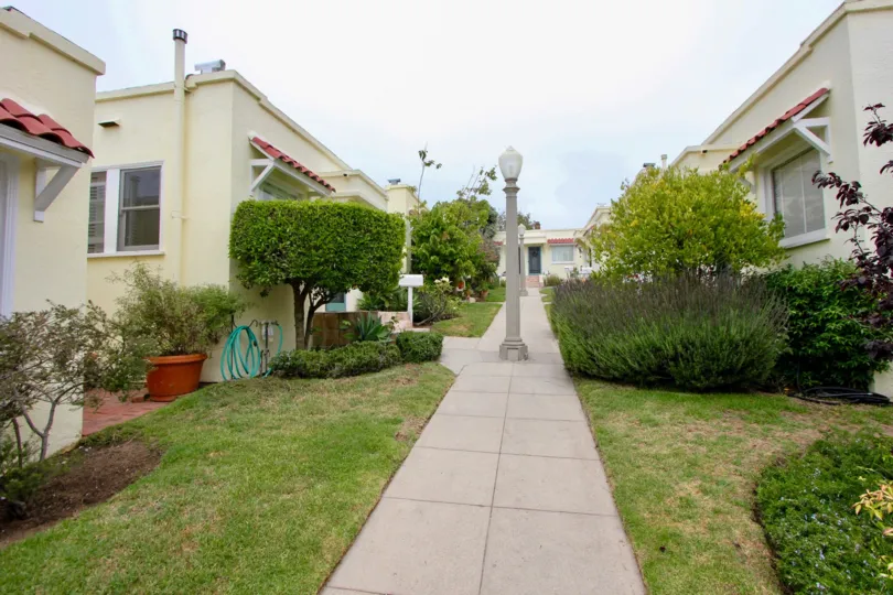 A gray day at the valley of the Sunshine Court's community in Santa Monica, CA