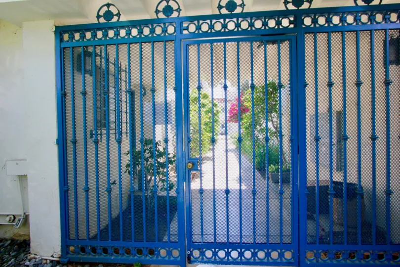 Awesome blue gate of the Mediterranean Community, Santa Monica