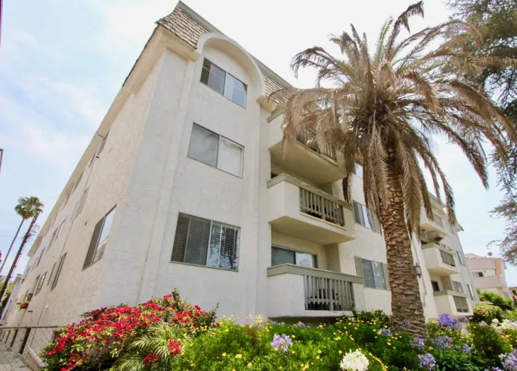 Big white building with many trees and plants in santa monica