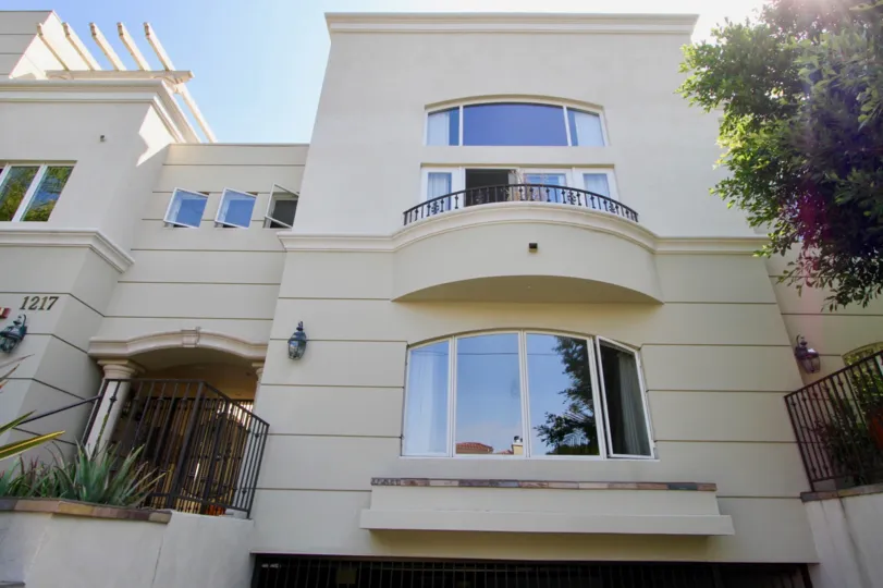 The Villa Toscano residences showcase their large picture windows and balconies.