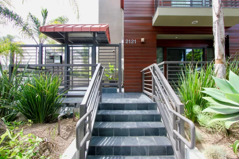 Front entrance of Virginia Court Townhouses in Santa Monica, CA.