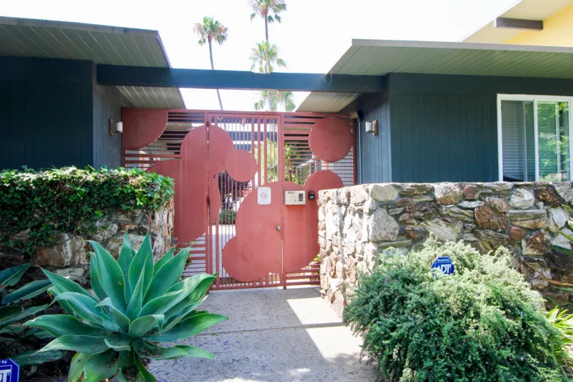 Stone structures and big gate in santa monica of a large building